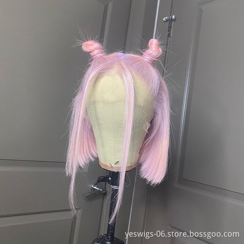 Cheap Straight Bob Human Hair Swiss HD Lace Front Bob Wigs1b/613 Blonde Pink Gray Hot Pink Neon Purple Hair Ombre Color Short